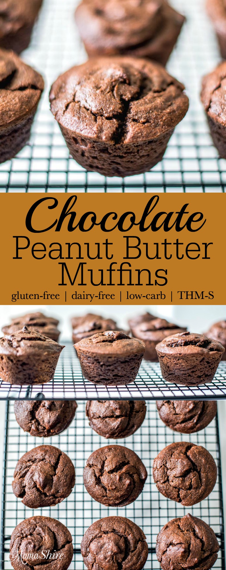 Chocolate Peanut Butter Muffins with summer squash. Gluten-free, dairy-free, sugar-free, low-carb, THM-S.