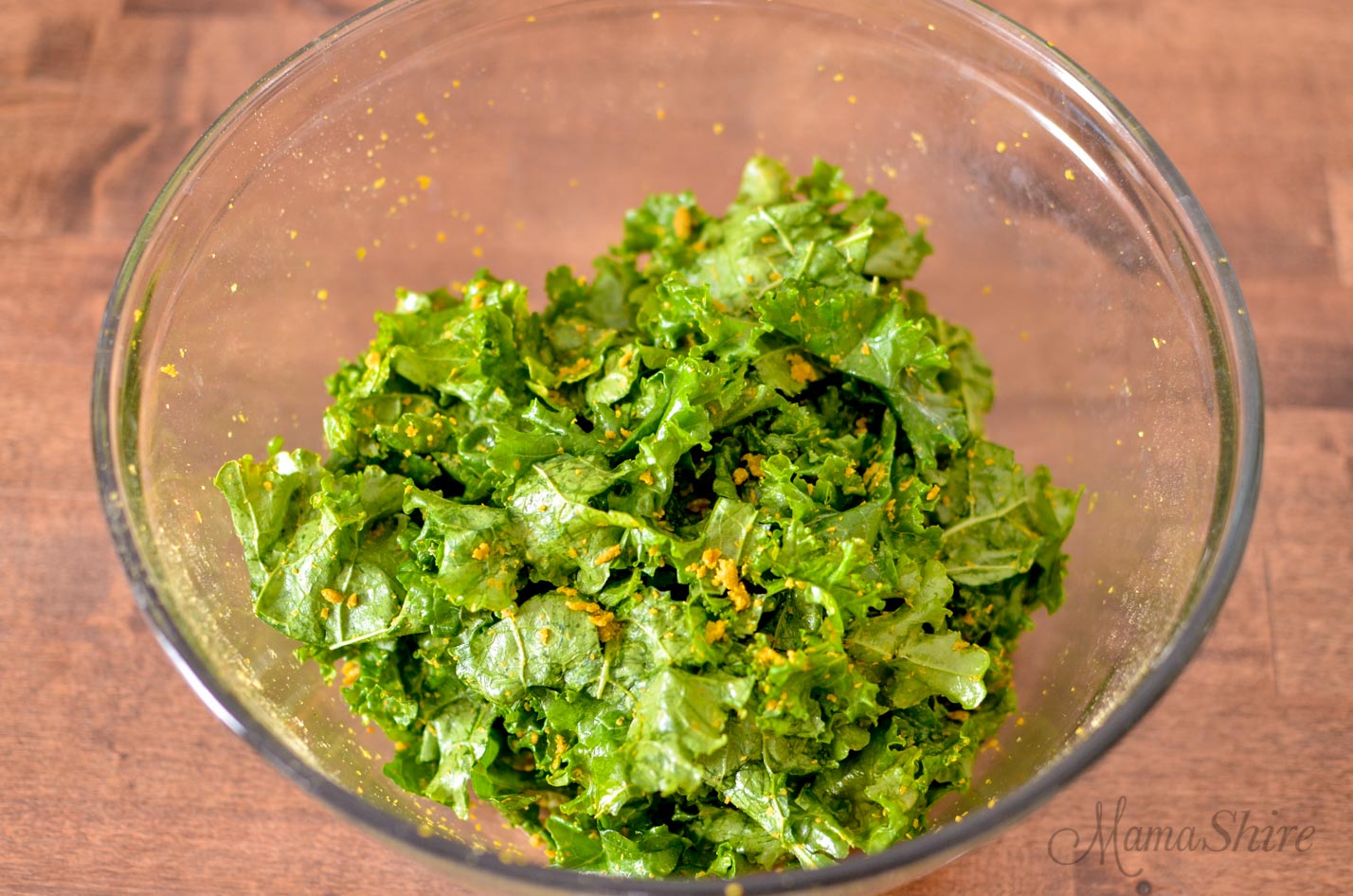 Kale chips before they are air-fried.