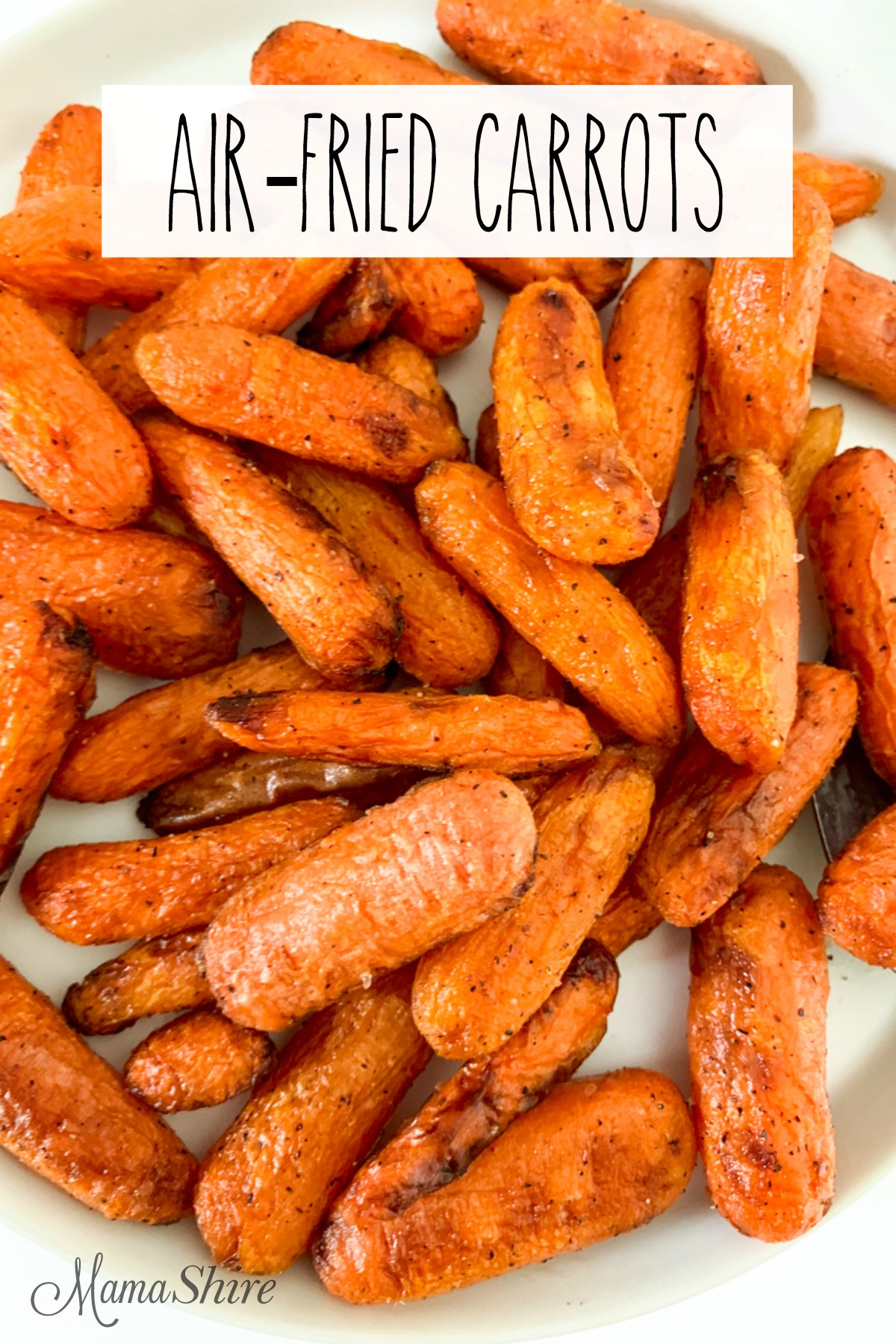 Baby carrots that have been cooked in an air fryer. Nice and carmelized.