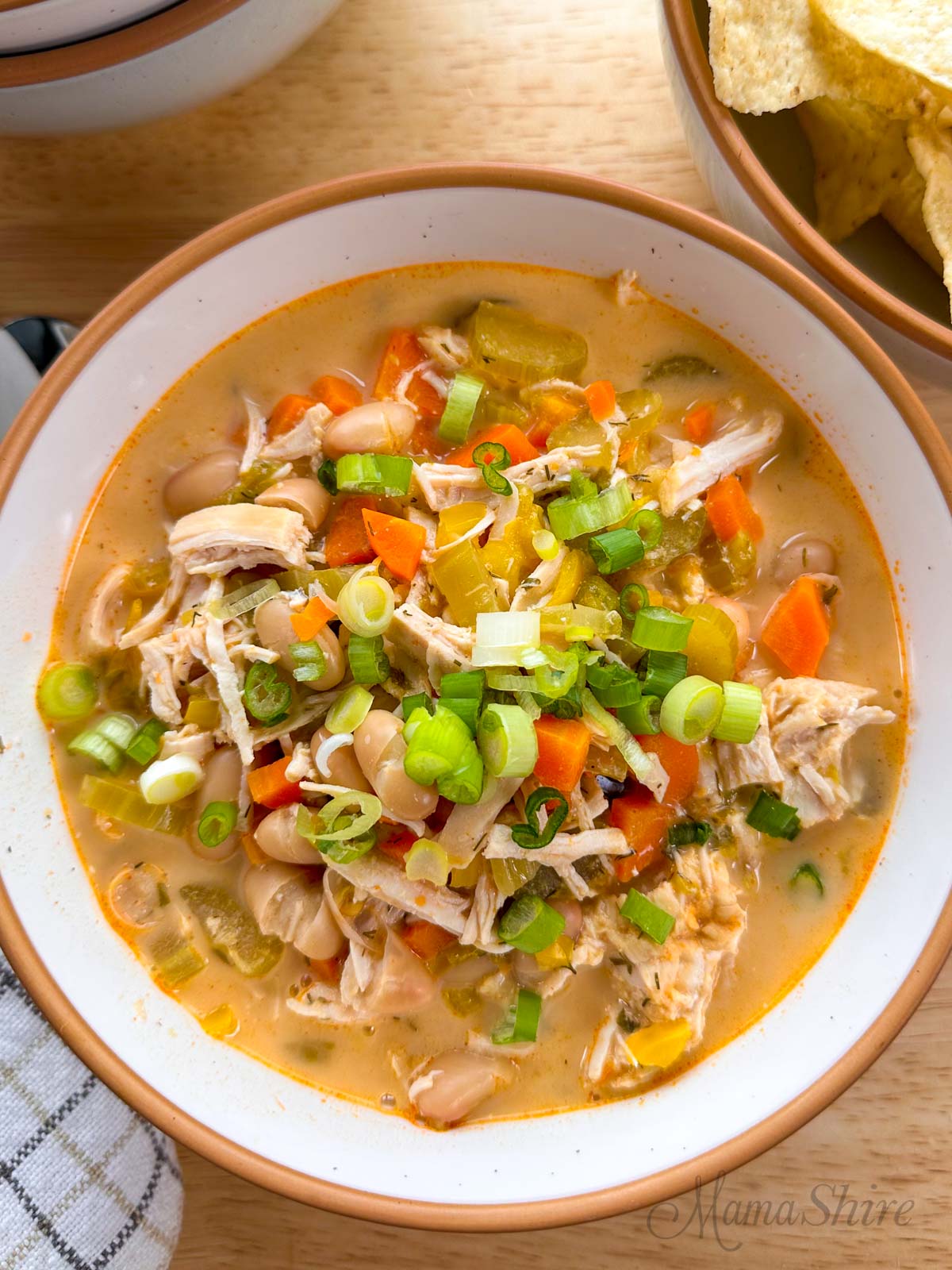 Buffalo Chicken Soup in a white soup bowl.