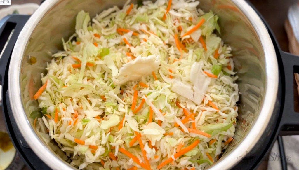 Using coleslaw instead of a head of cabbage for cabbage and sausage dinner.
