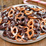 A plate of chocolate peppermint pretzels that are perfect for Christmastime.