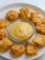 Homemade Chick-Fil-A Sauce with gluten-free chicken nuggets.