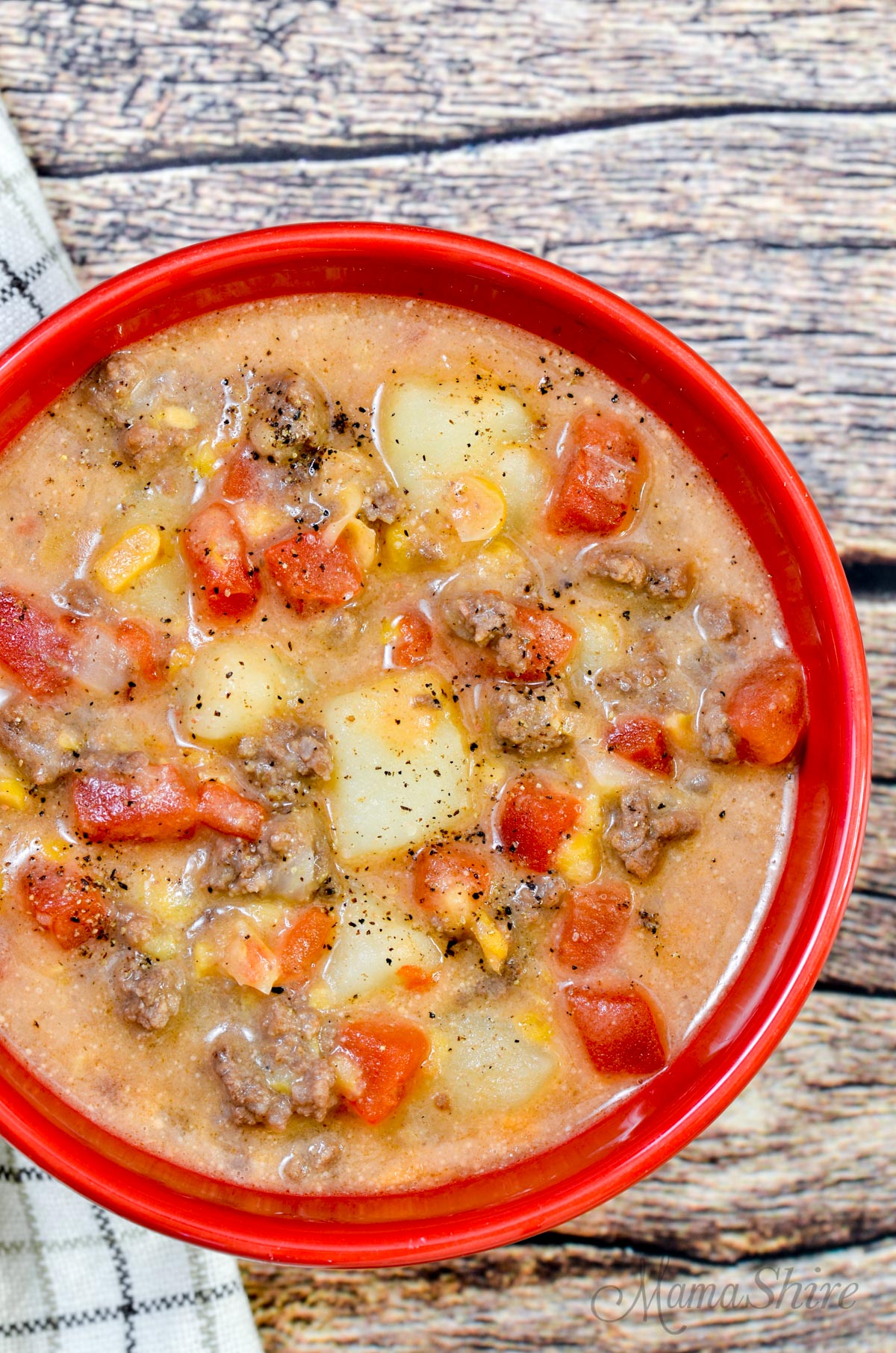 A bowl of creamy hamburger soup that's gluten-free and dairy-free. 