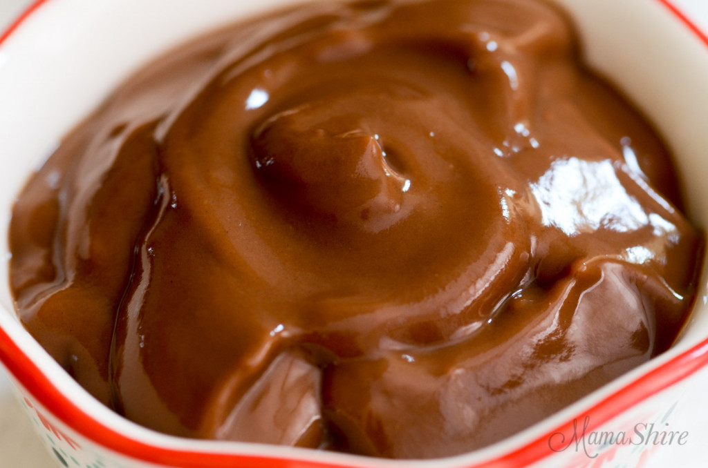 A closeup of dairy-free gluten-free chocolate pudding.