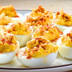 A tray of deviled eggs.
