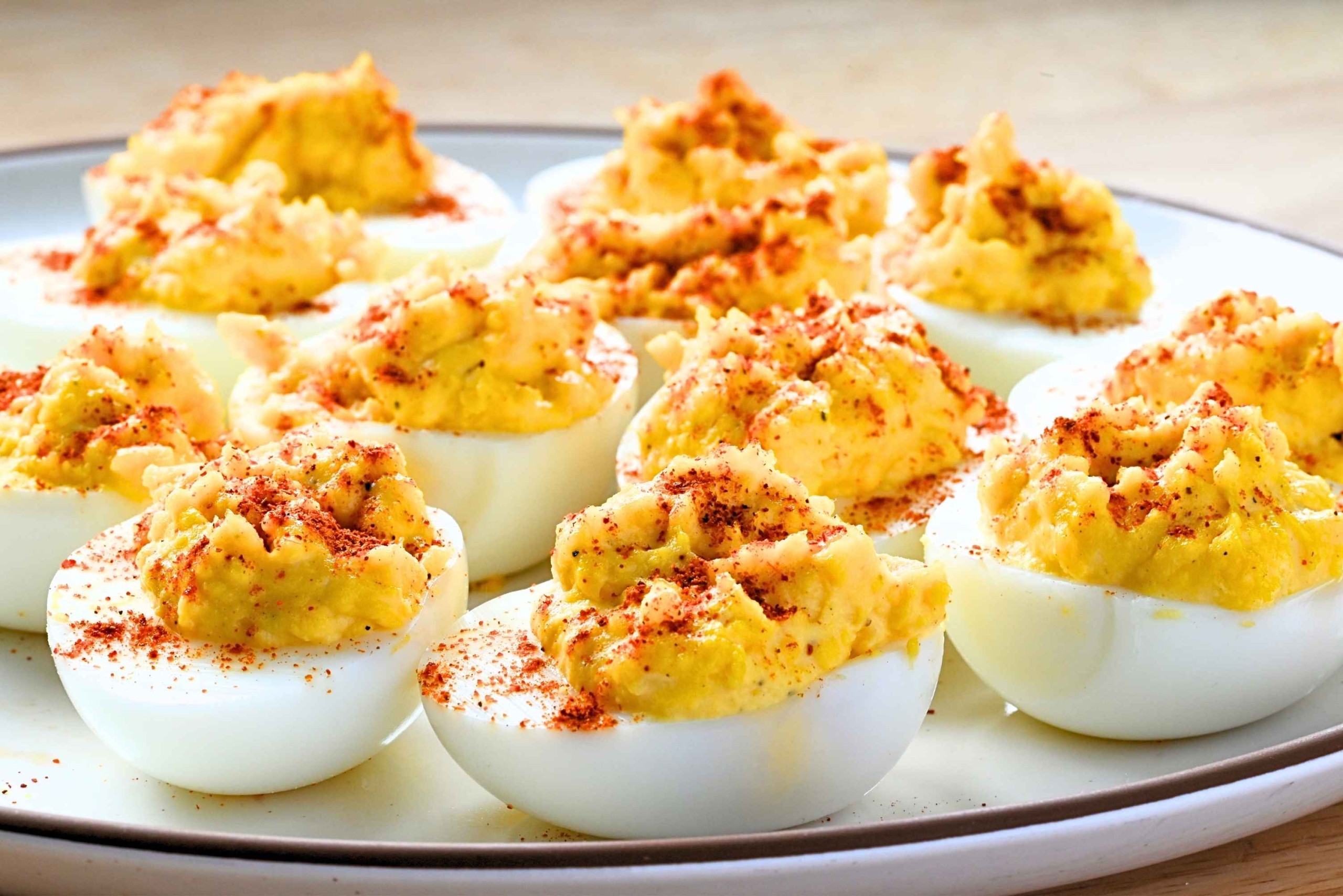 A tray of deviled eggs.