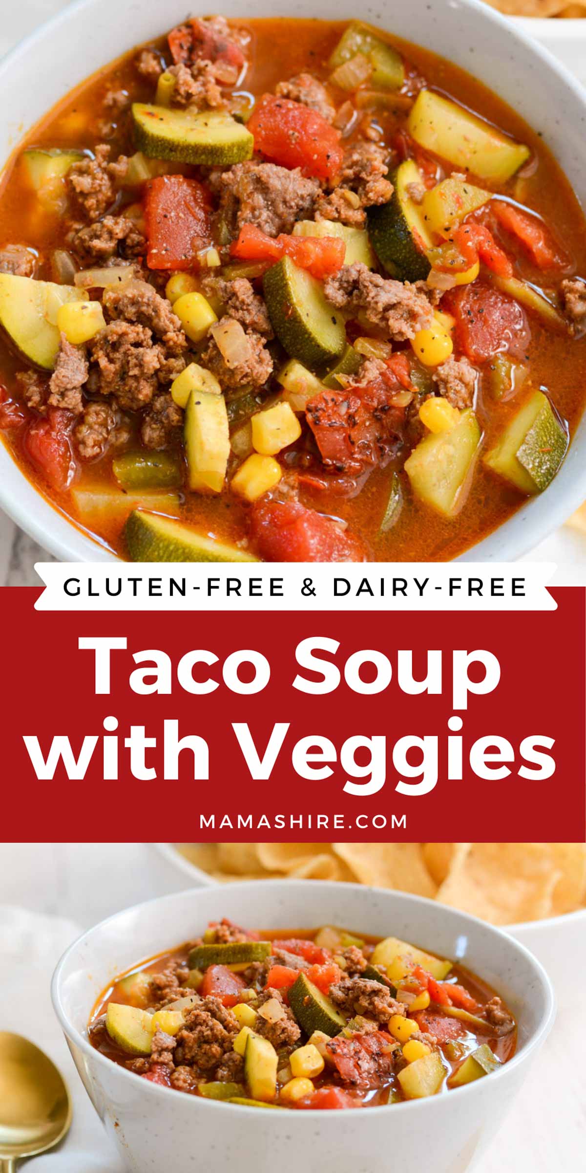 Red bowl of gluten-free taco soup.