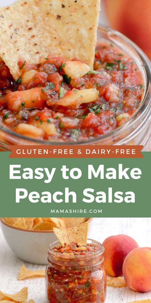 Two pictures showing my easy to make peach salsa.