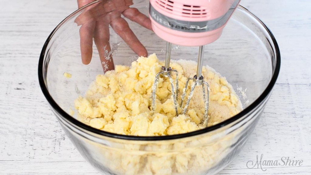 Creaming the dairy-free butter and sugar together.