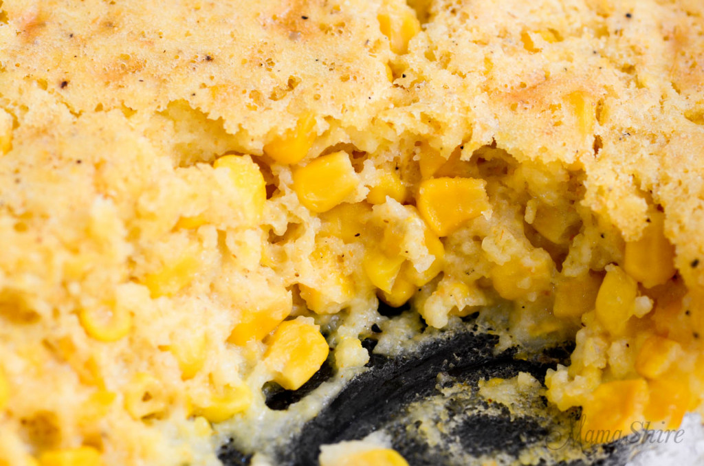 A close up of gluten-free corn casserole.