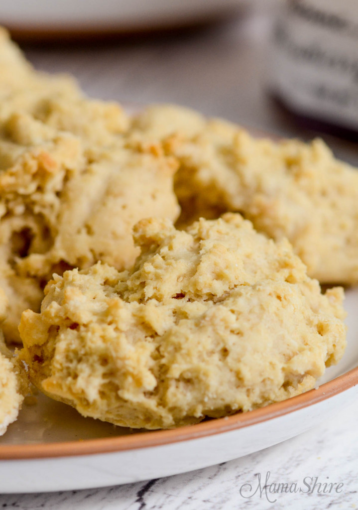 A plate of gluten-free drop biscuits that are also dairy-free.