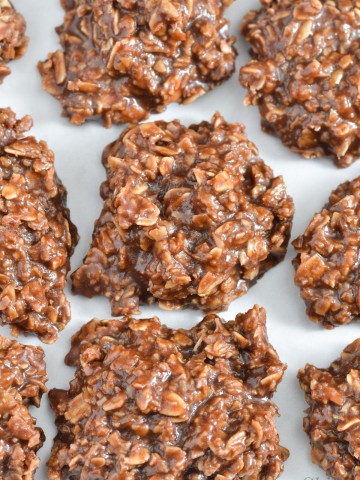 Oats, peanut butter, and chocolate make up these delicious gluten-free no bake cookies.