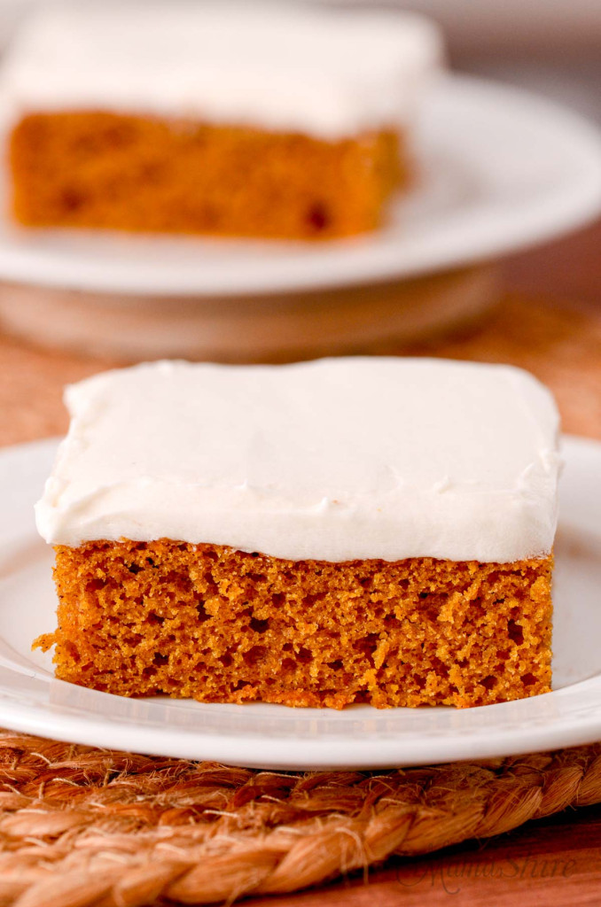 Gluten-free pumpkin bars with a frosting of dairy-free cream cheese. 