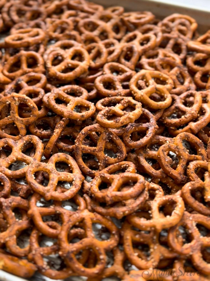 A pan of gluten-free ranch pretzels.
