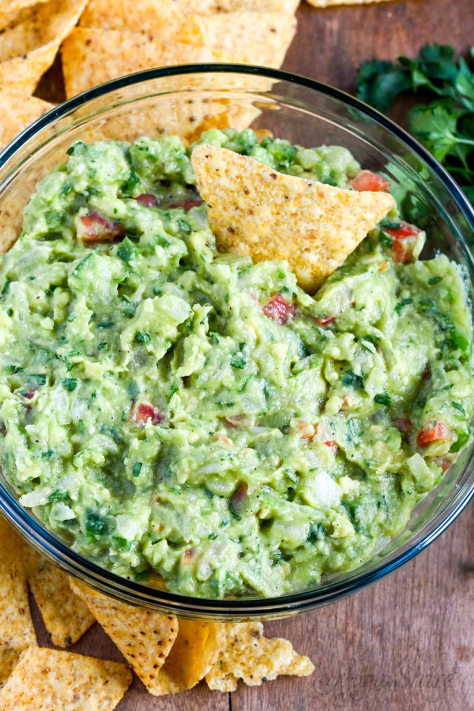 A bowl of homemade guacamole.