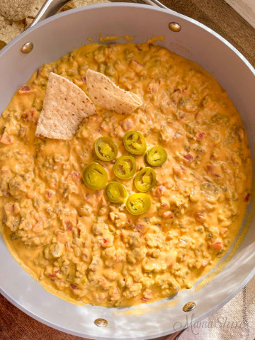 Rotel dip recipe that's made with dairy-free and gluten-free cheese.