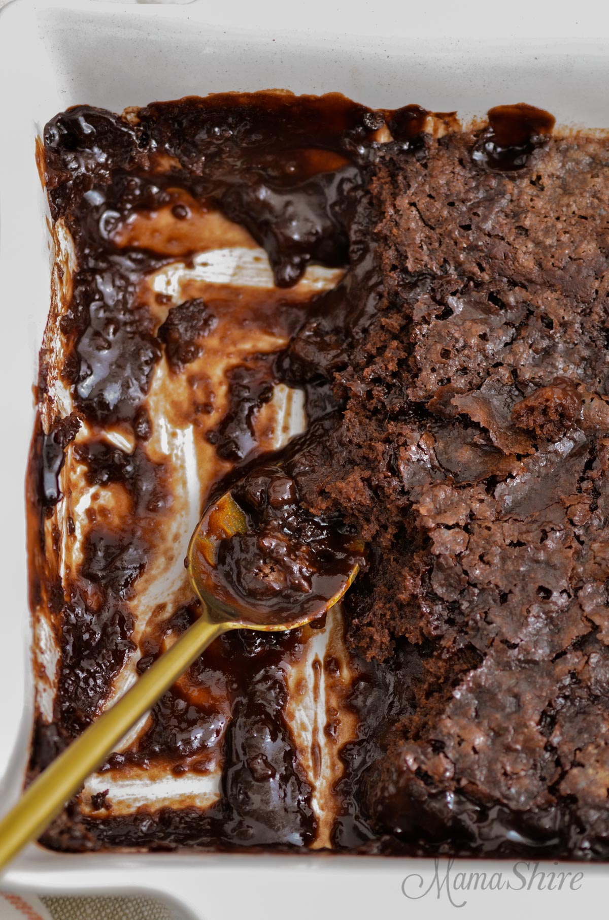Hot fudge chocolate pudding cake made with a gluten-free recipe.