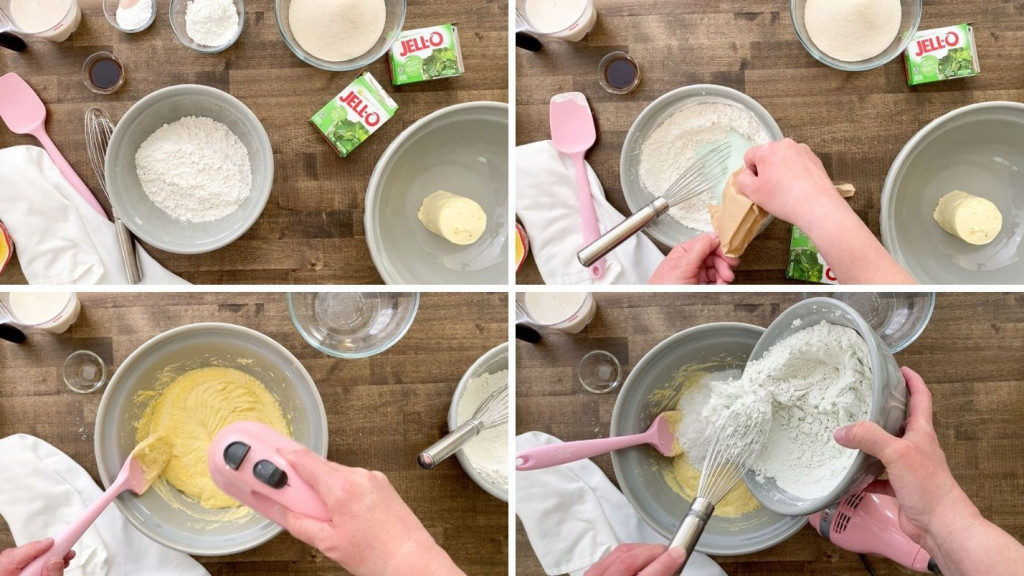Ingredients and how to mix gluten-free jello cupcakes.