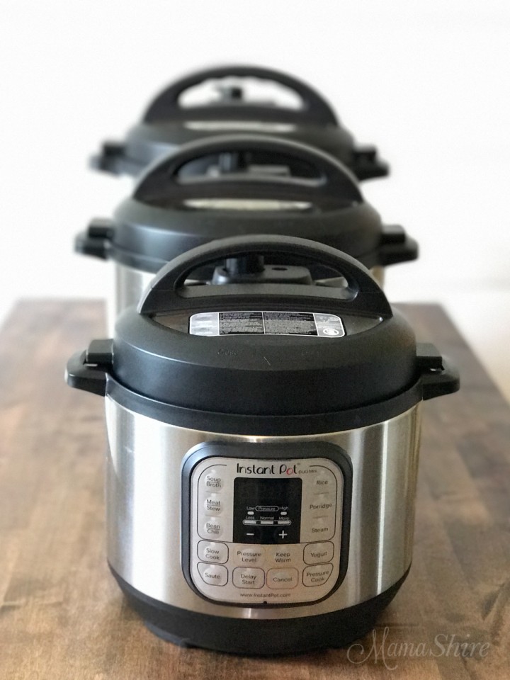 Three different sizes of Instant Pots. Comparing Instant Pots to know which size to buy.