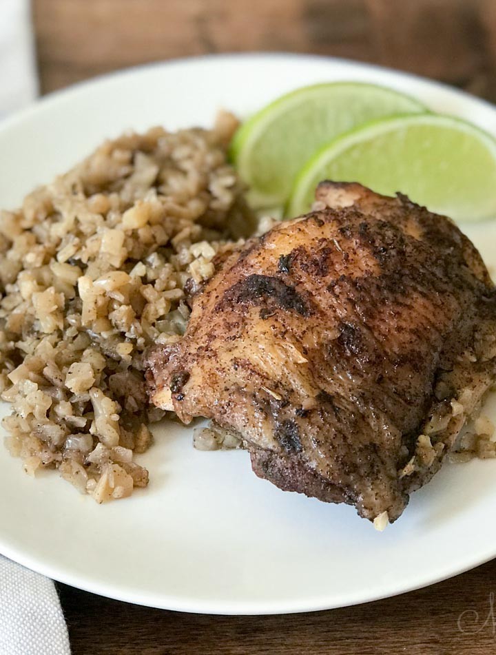 Easy Jamaican Jerk Chicken recipe with lime wedges