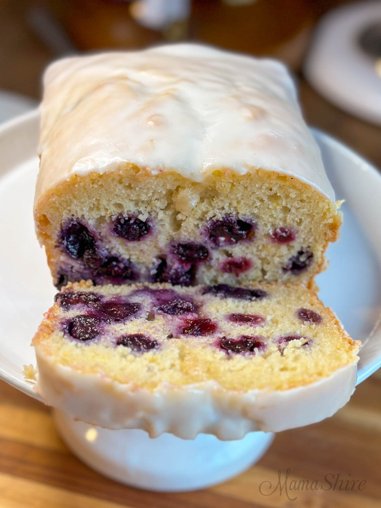 Gluten-free lemon loaf with blueberries.