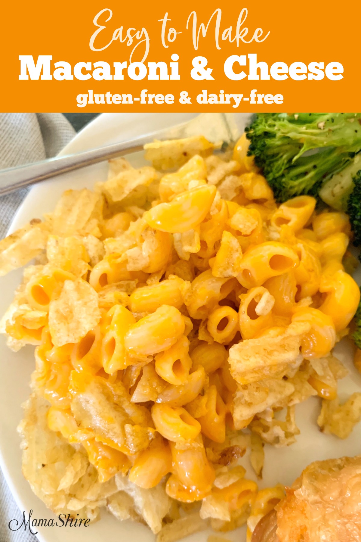 Dairy-free macaroni and cheese made with a crunchy potato chip topping and gluten free!