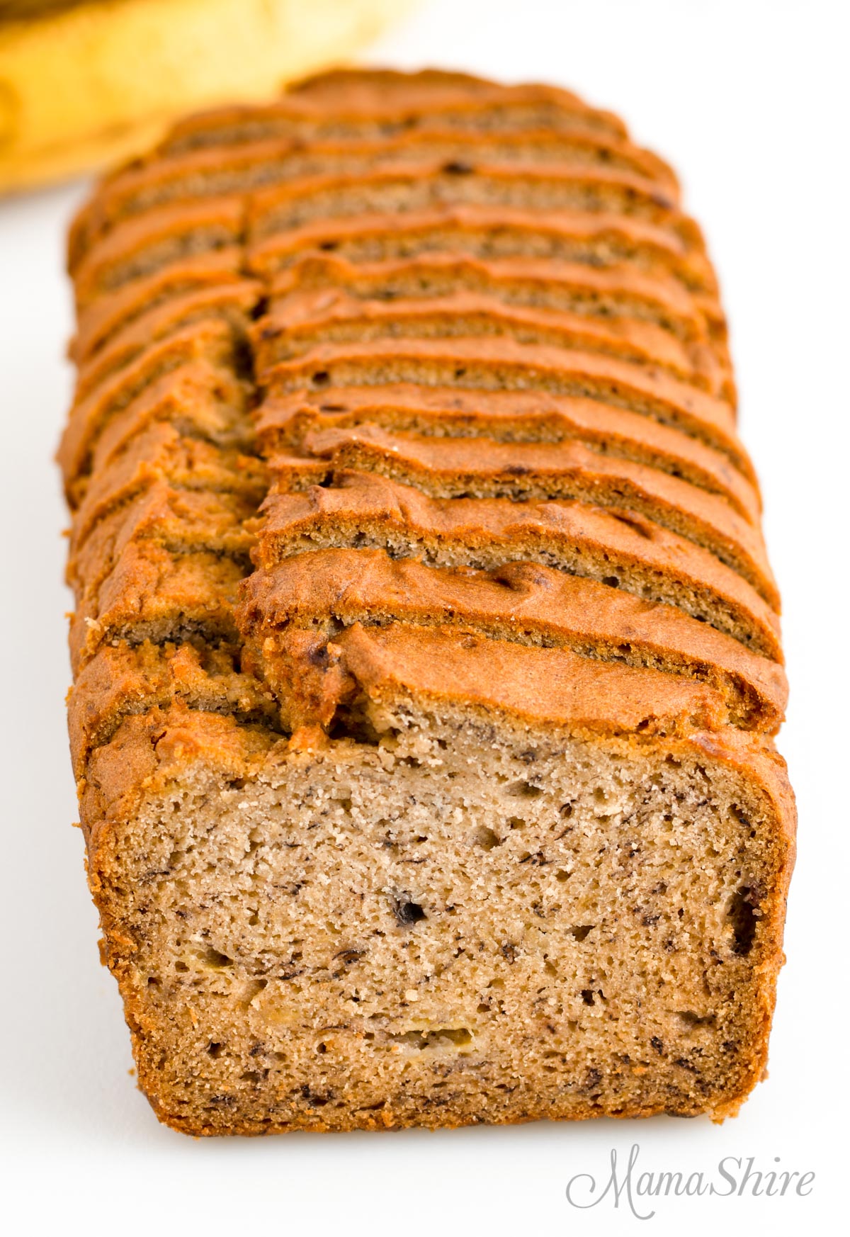 One loaf of banana bread made from a gluten-free recipe.