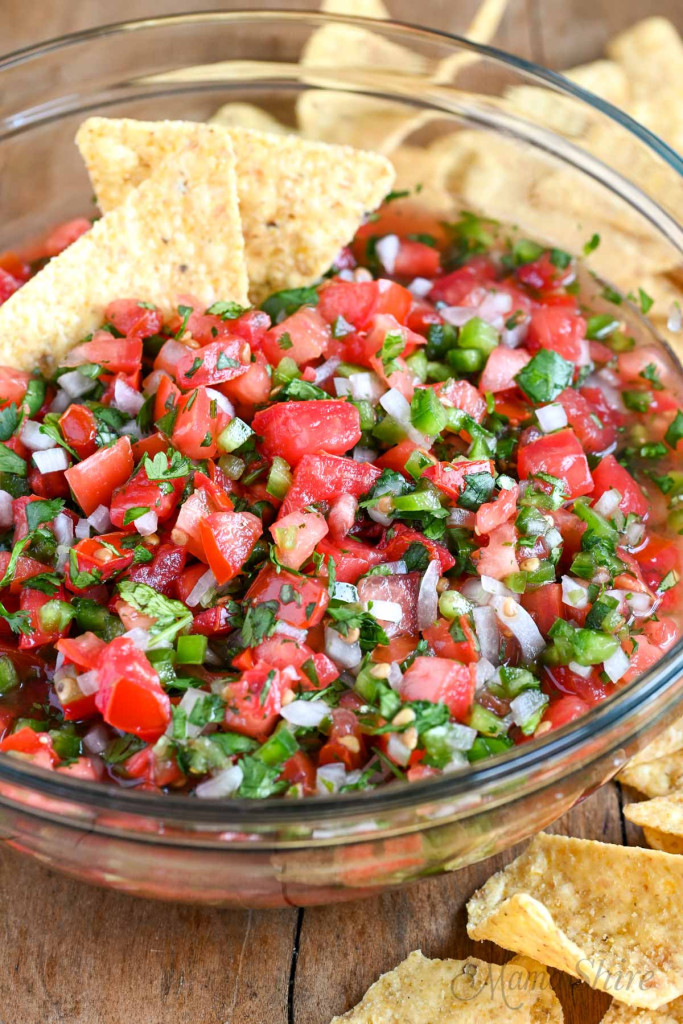 A closeup of pico de gallo. 
