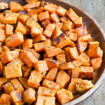 A closeup picture of roasted sweet potatoes
