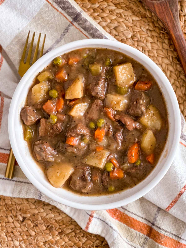 A serving of gluten-free slow-cooker beef stew. 
